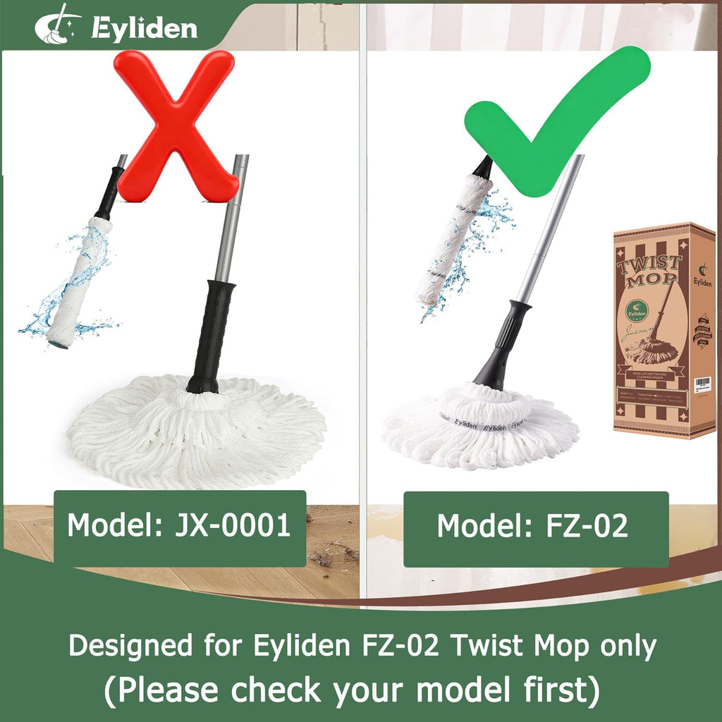 Mop Model No.: FZ-02-2020/FZ-02-2019 Replacement Head, 2Pcs Microfiber Mop Pads for  Twist Mops, Floor Cleaning Mops Head(Not Include Handle), Suitable for Any Surfaces (2Pack Heads)