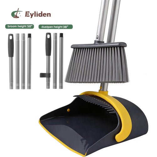 Broom and Dustpan Combo Set for Home Hardwood Floor with Long Handle to 50", Dark Grey