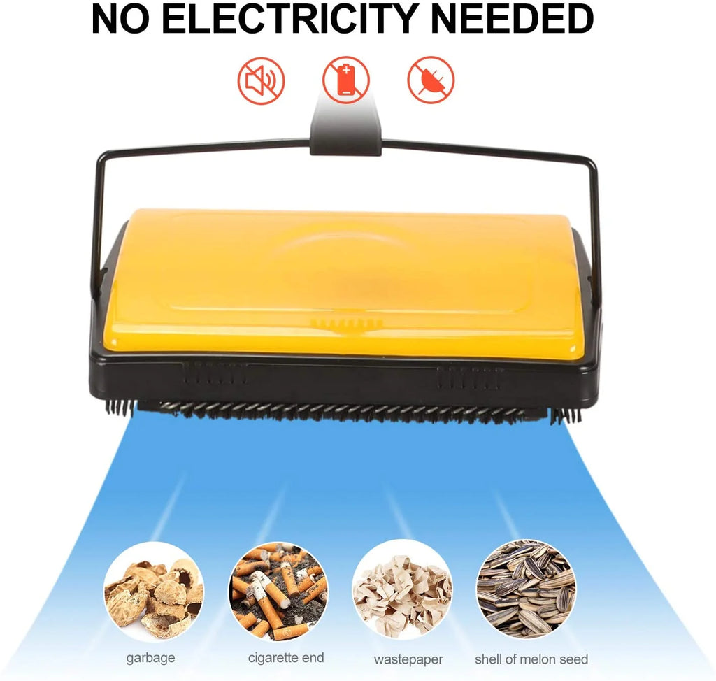 Manual Hand Push Carpet Sweeper Cleaner for Low Carpets Rugs, Yellow Color