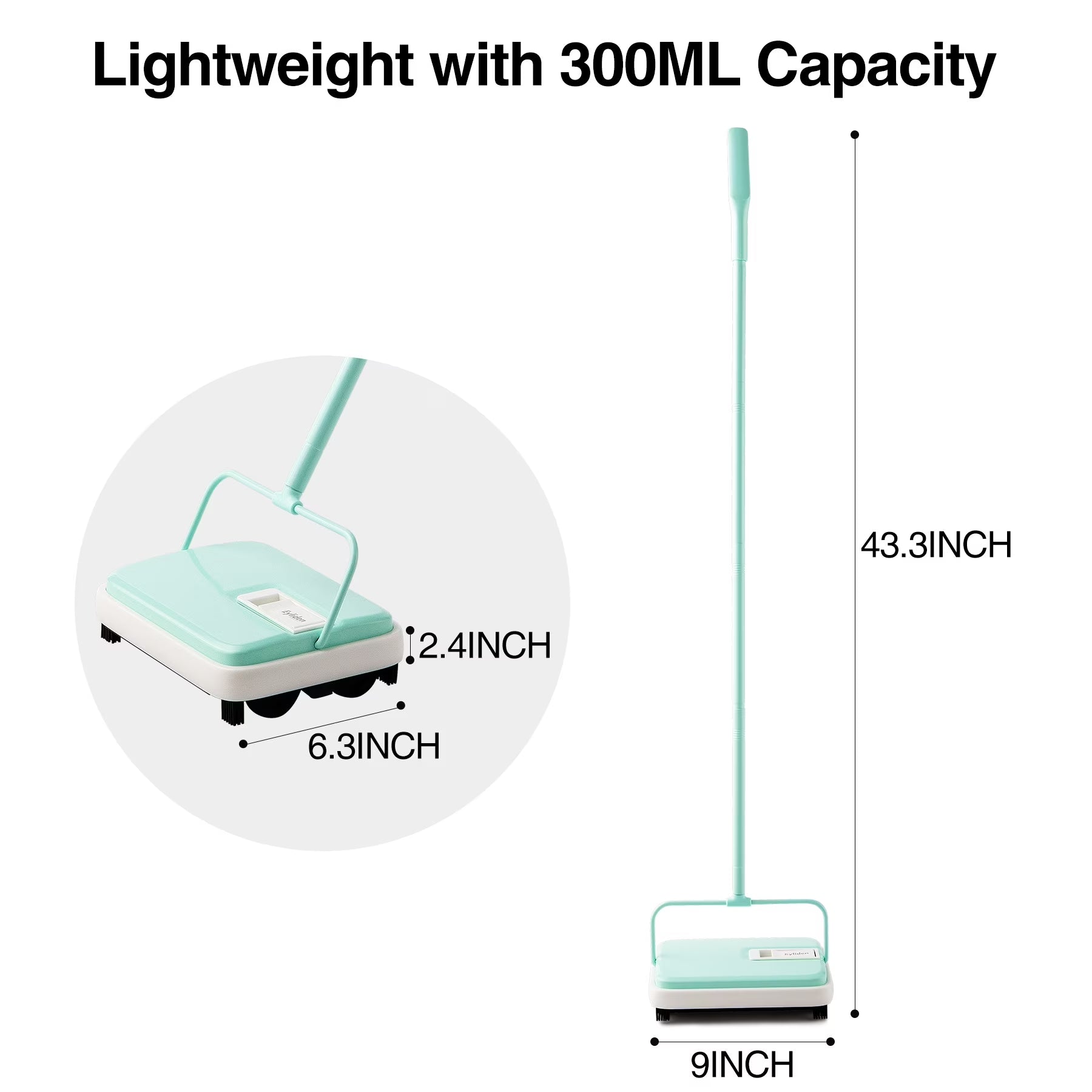 Hand Push Carpet Sweeper, Mini Size Lightweight, Non Electric, No Noise, Green
