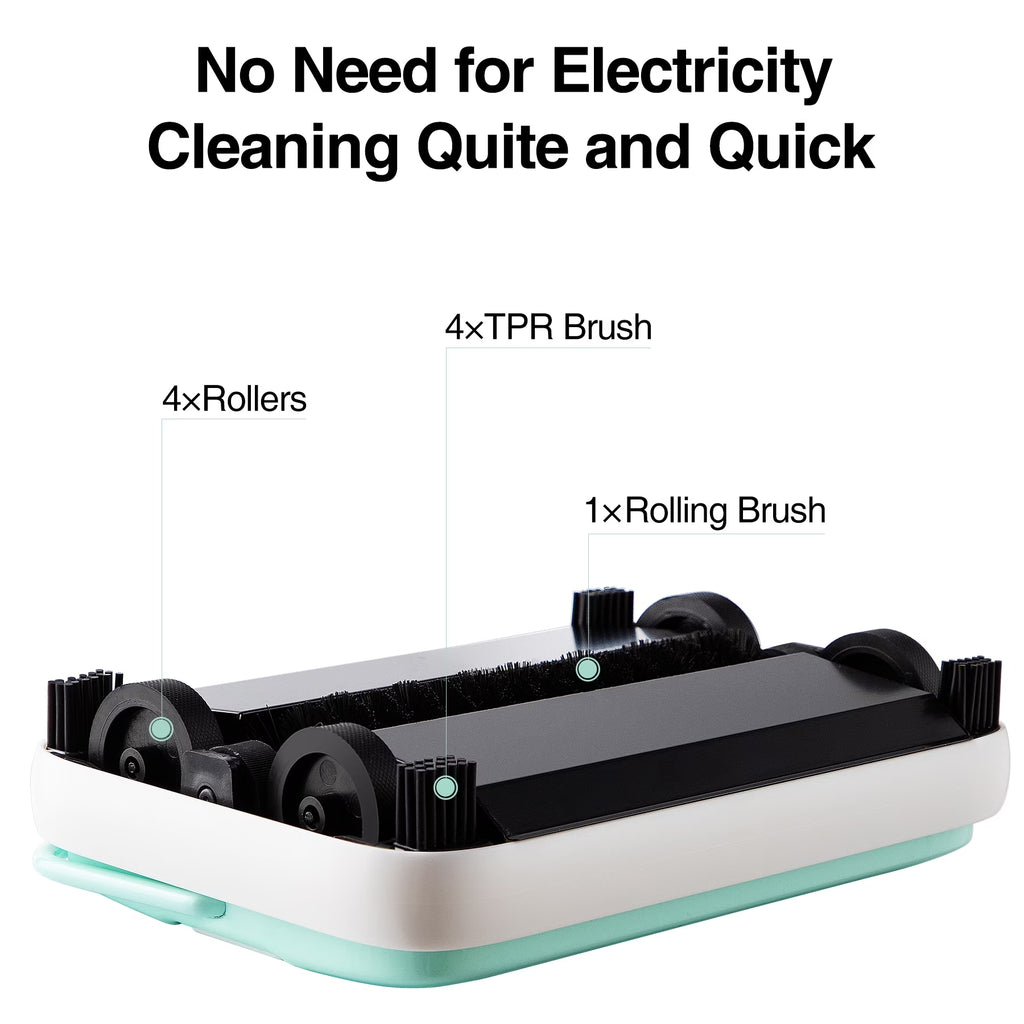 Hand Push Carpet Sweeper, Mini Size Lightweight, Non Electric, No Noise, Green