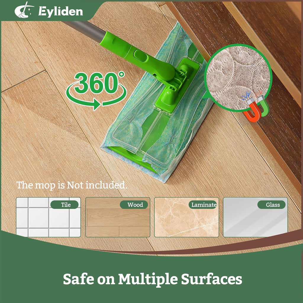 24 Count Wet Mop Pads Refills, Pre-Moistened Floor Cleaning Disposable Pads with Cleaner for 10 Inch Sweeper Mops, Safe for Hardwood Laminate Tile Vinyl and Linoleum Floors