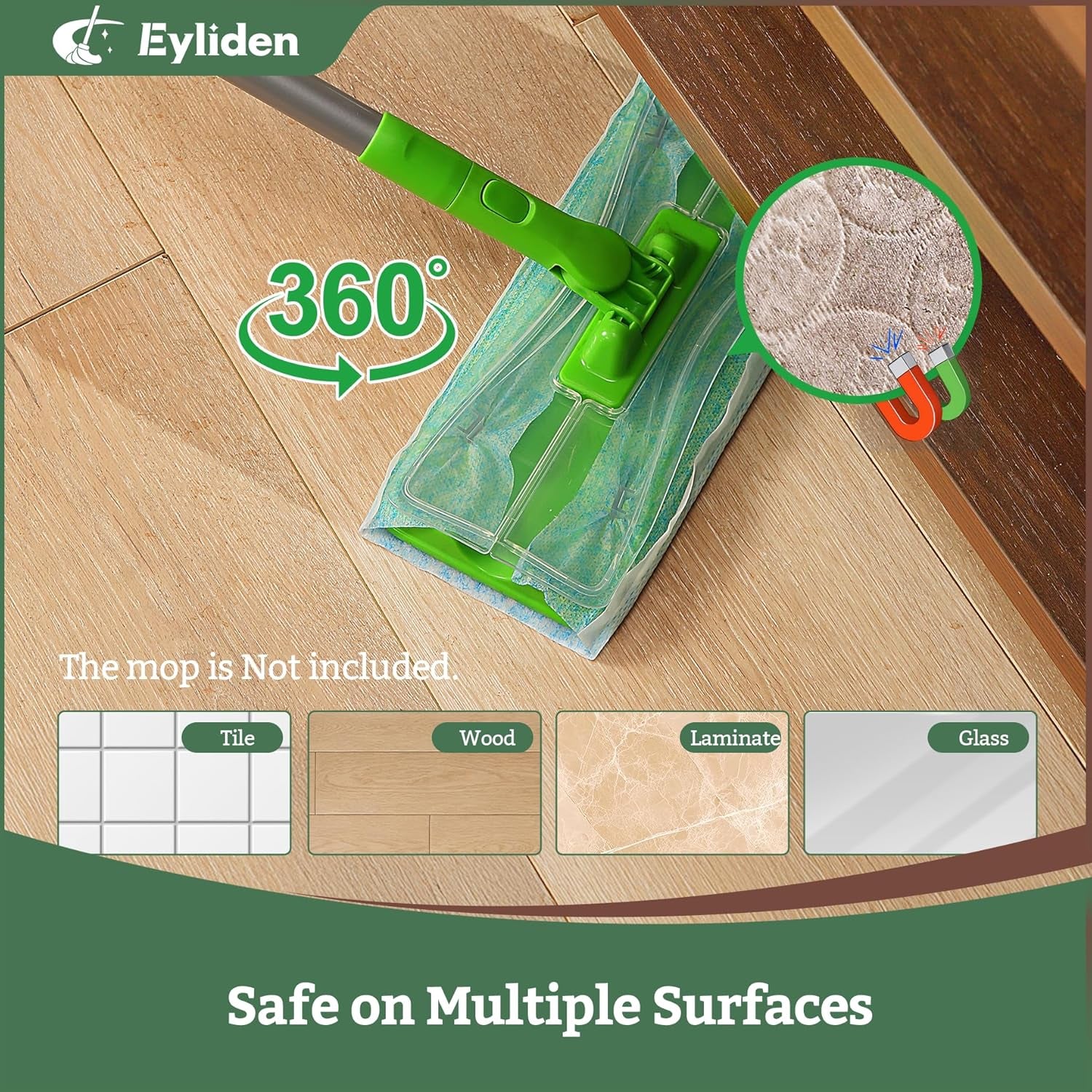 24 Count Wet Mop Pads Refills, Pre-Moistened Floor Cleaning Disposable Pads with Cleaner for 10 Inch Sweeper Mops, Safe for Hardwood Laminate Tile Vinyl and Linoleum Floors