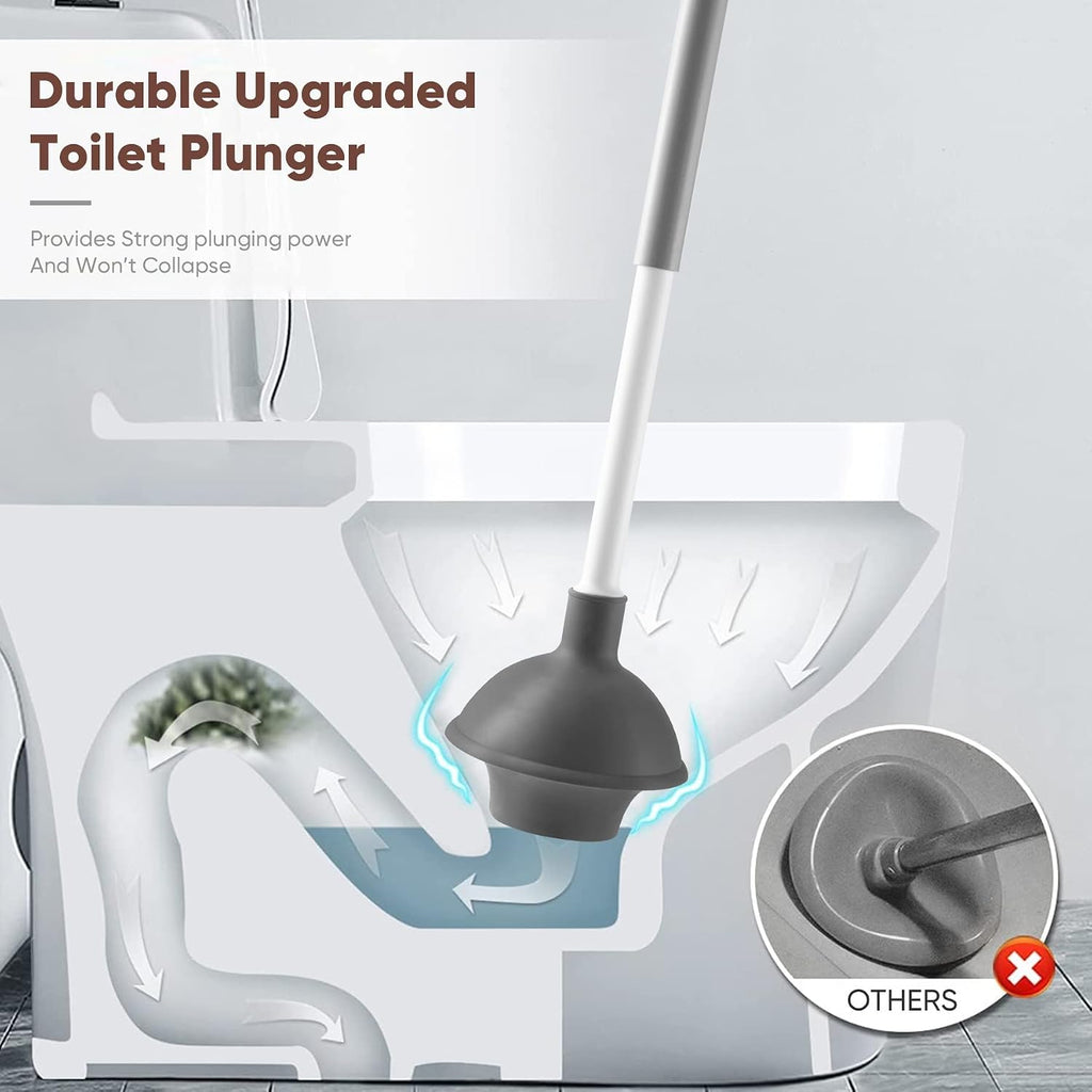 Toilet Plunger and Brush Set, 2-In-1 Compact Holder | Unclogs Toilets, Deep Cleans Bowls, Nylon Bristles, Rubber Cup, Durable Plastic Caddy, Space-Saver, Bathroom Cleaning Tools