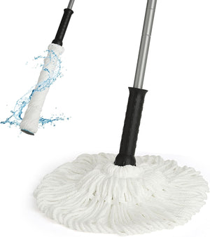 Twist Mop - Simple, 57" Long Handle, Self-Wringing Microfiber String Mop for Floor Cleaning, Traps Dust & Pet Hair, Absorbs Spills Quickly, Safe for All Floor Types, JX-0001, White