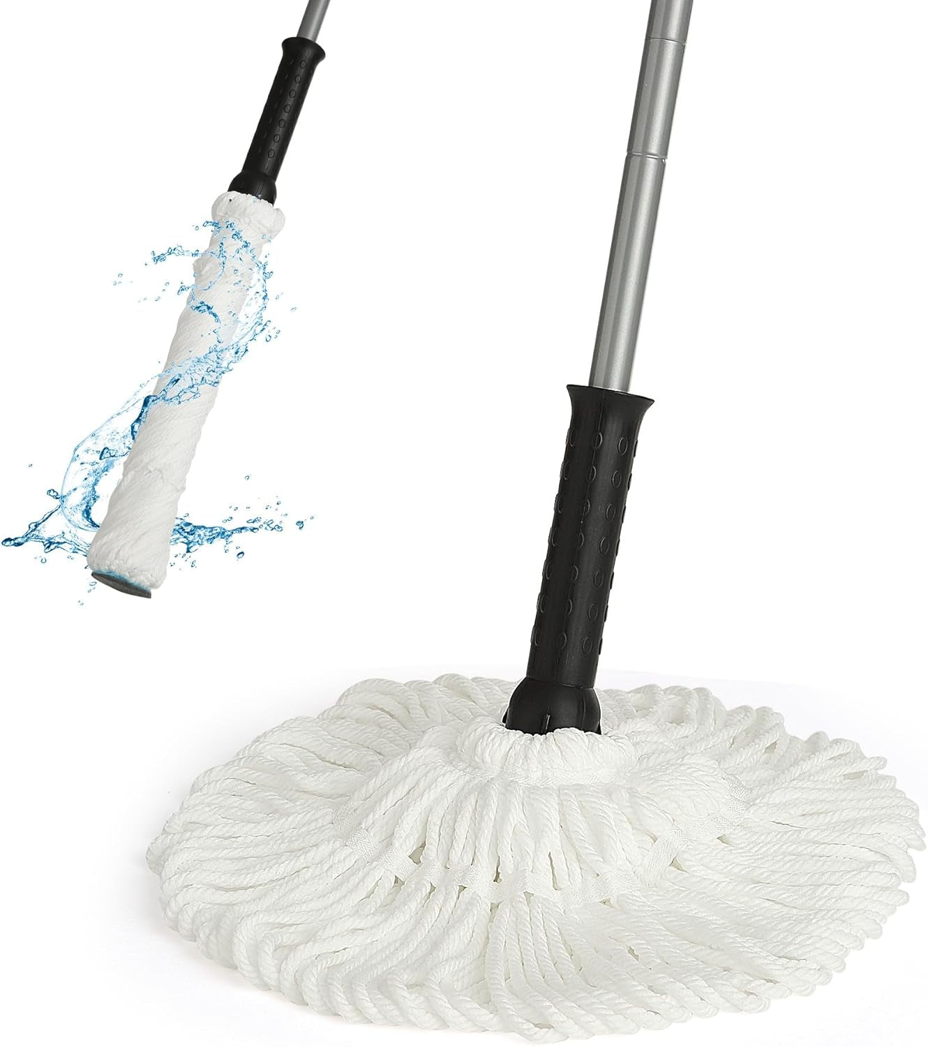 Twist Mop - Simple, 57" Long Handle, Self-Wringing Microfiber String Mop for Floor Cleaning, Traps Dust & Pet Hair, Absorbs Spills Quickly, Safe for All Floor Types, JX-0001, White