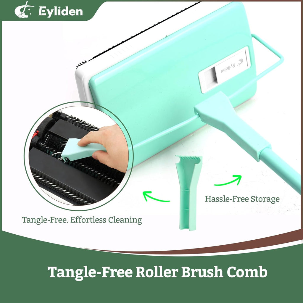 X-Large Carpet Sweeper - Quiet Manual Sweeper for Carpets & Rugs | 1 Extra Refill Roller Brush, Non-Electric, Hand Push, Quietly Cleans Debris and Messes, Restaurant Roller Broom, Mint