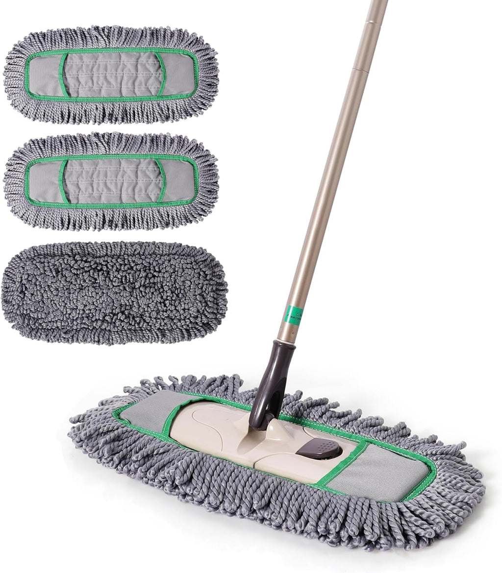 Pro Dust Mop for Floor Cleaning, 3 Reusable Microfiber Thicker Pads | Pet Hair Removal, Spill Absorption, Quick Swap, Adjustable Handle, Dry Mops for Home Commercial, Sweeper Hardwood Vinyl Tile