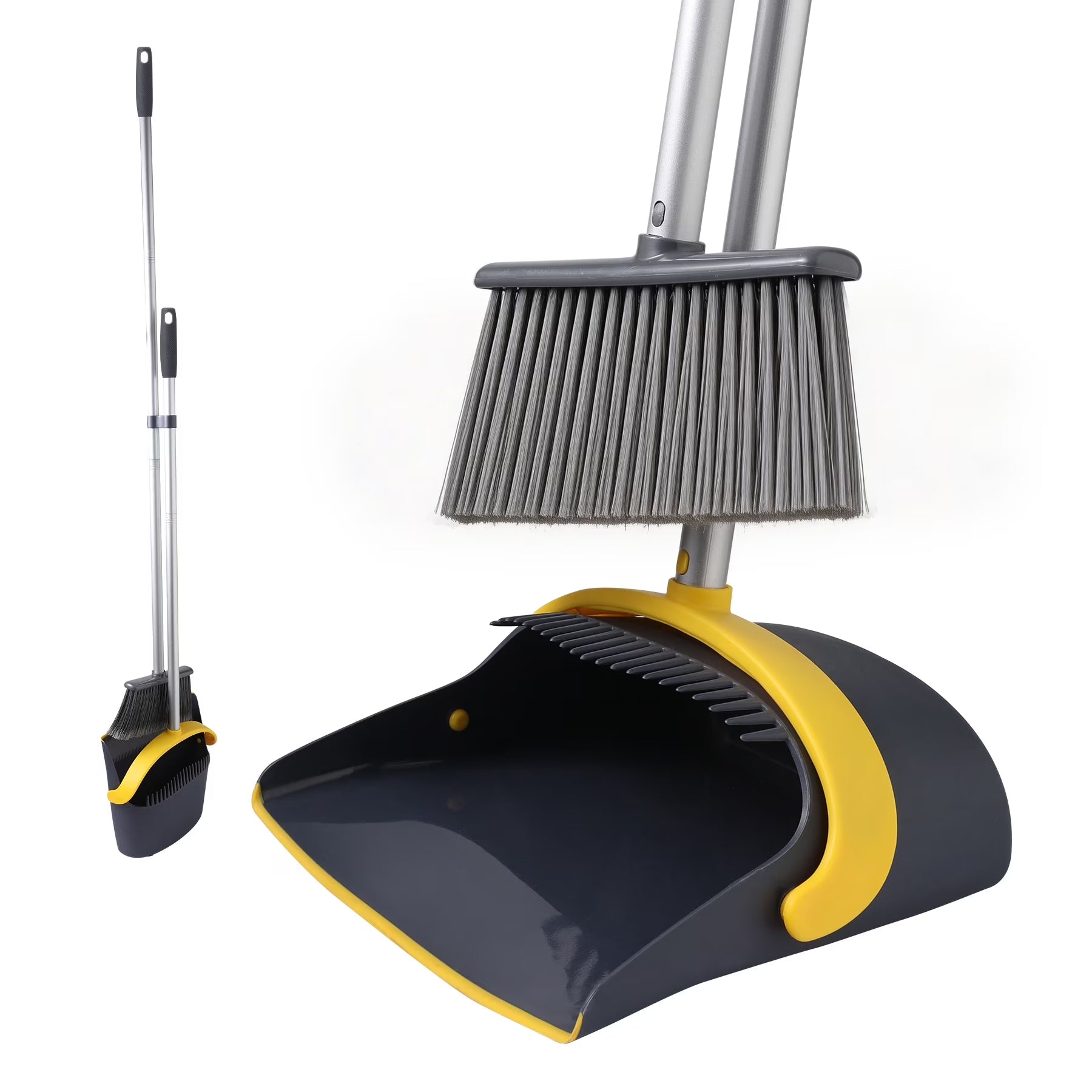 Broom and Dustpan Combo Set for Home Hardwood Floor with Long Handle to 50", Dark Grey
