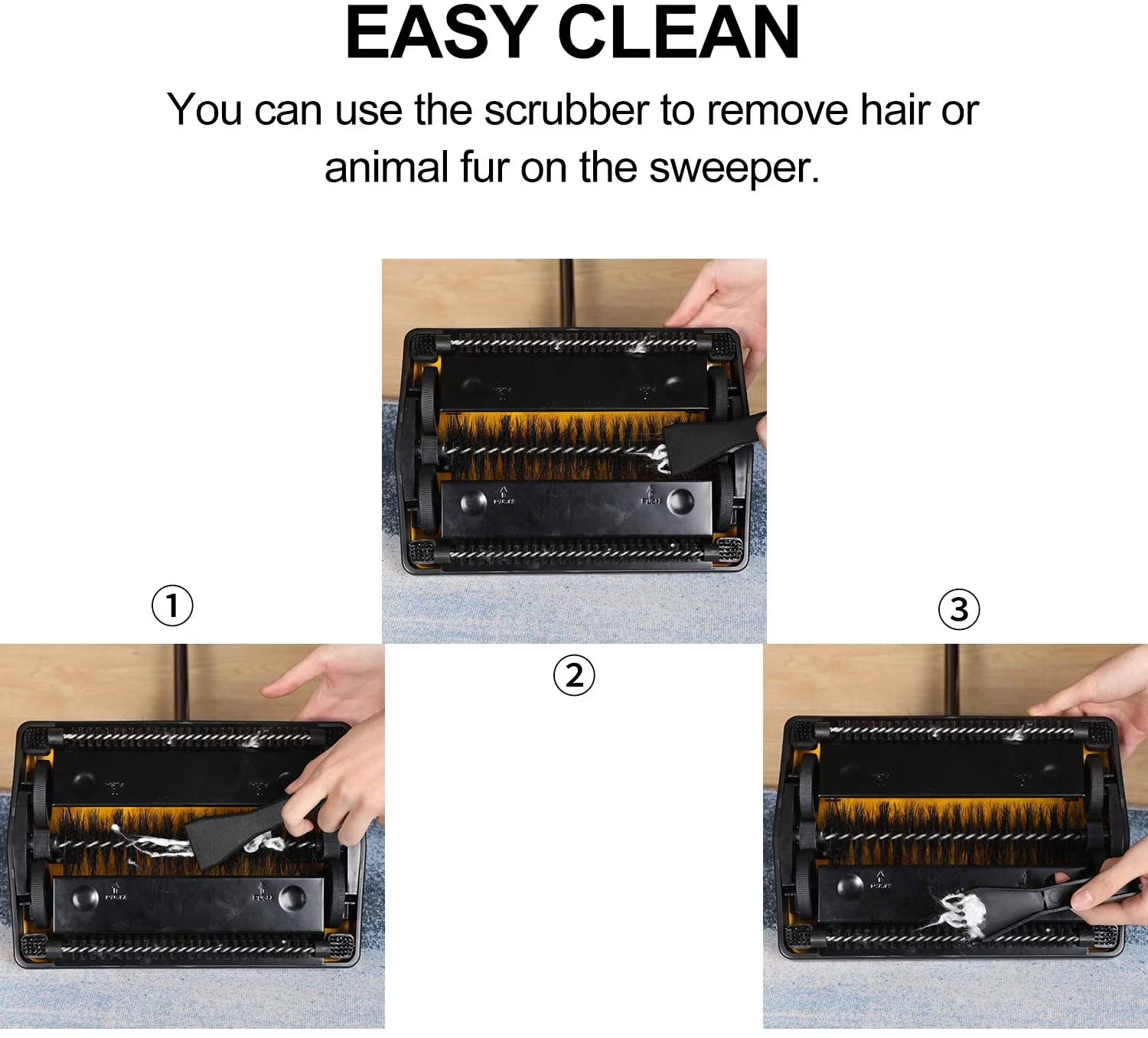Manual Hand Push Carpet Sweeper Cleaner for Low Carpets Rugs, Yellow Color