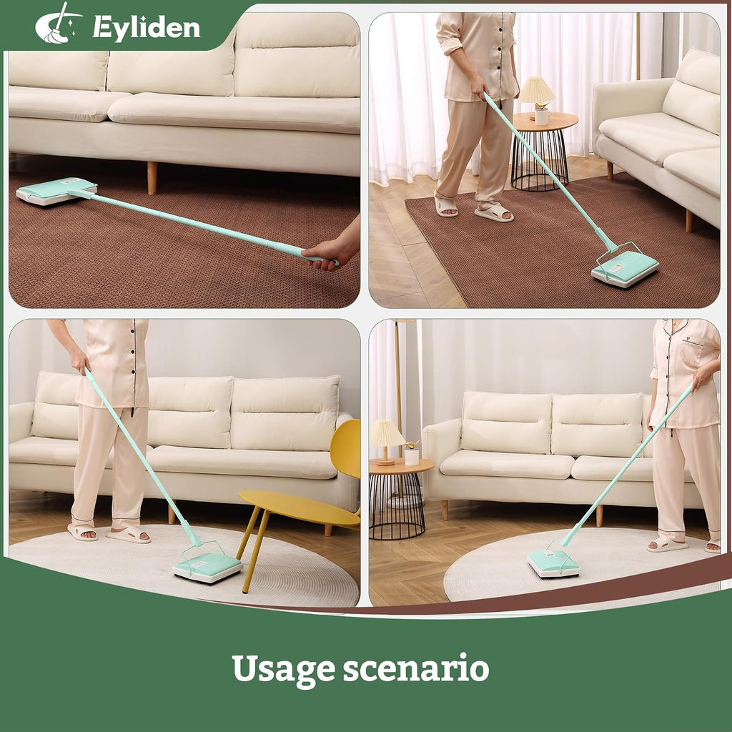 X-Large Carpet Sweeper - Quiet Manual Sweeper for Carpets & Rugs | 1 Extra Refill Roller Brush, Non-Electric, Hand Push, Quietly Cleans Debris and Messes, Restaurant Roller Broom, Mint