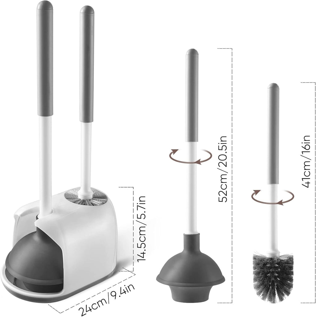Toilet Plunger and Brush Set, 2-In-1 Compact Holder | Unclogs Toilets, Deep Cleans Bowls, Nylon Bristles, Rubber Cup, Durable Plastic Caddy, Space-Saver, Bathroom Cleaning Tools