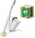 Disposable Toilet Brush with Holder, 40-Refill Touch-Free Wand Kit | Pre-Soaked Concentrated Cleaner Sponge, Auto-Open Caddy, 19.5" Aluminum Handle, 42 Set Toilet Bowl Cleaing, for Bathroom/Rv