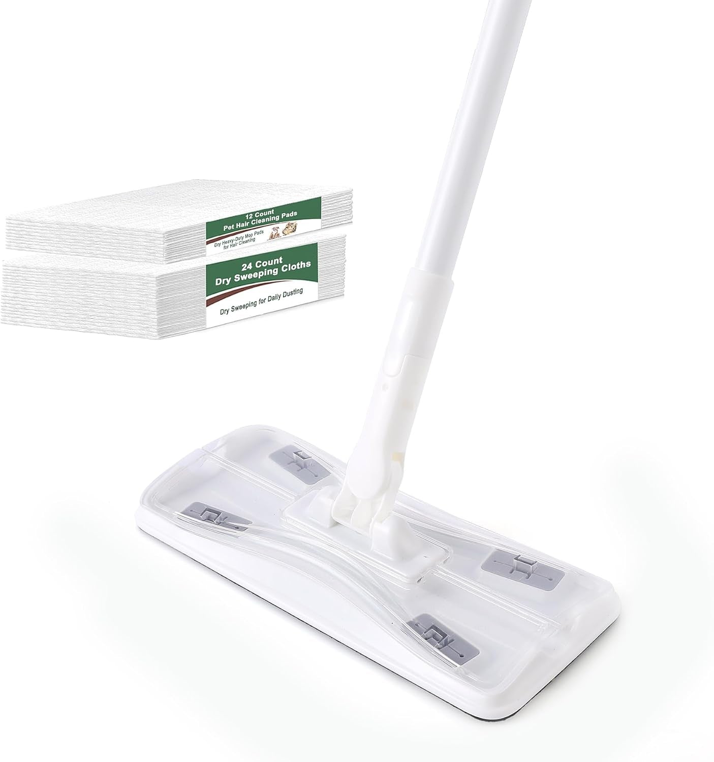 Sweeper Mop with 58" Long Handle, 36 Disposable Dry Refills | 12 Heavy-Duty Pet Hair Pads, 24 Dry Sweeping Cloths, for Hardwood Tile Vinyl Floor & Multi Surface Cleaning, Pad-Lock System