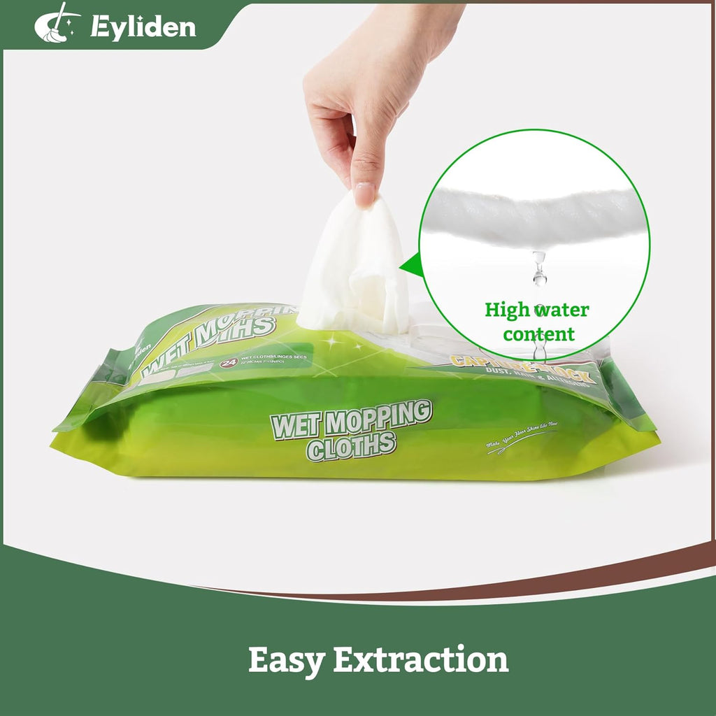 24 Count Wet Mop Pads Refills, Pre-Moistened Floor Cleaning Disposable Pads with Cleaner for 10 Inch Sweeper Mops, Safe for Hardwood Laminate Tile Vinyl and Linoleum Floors