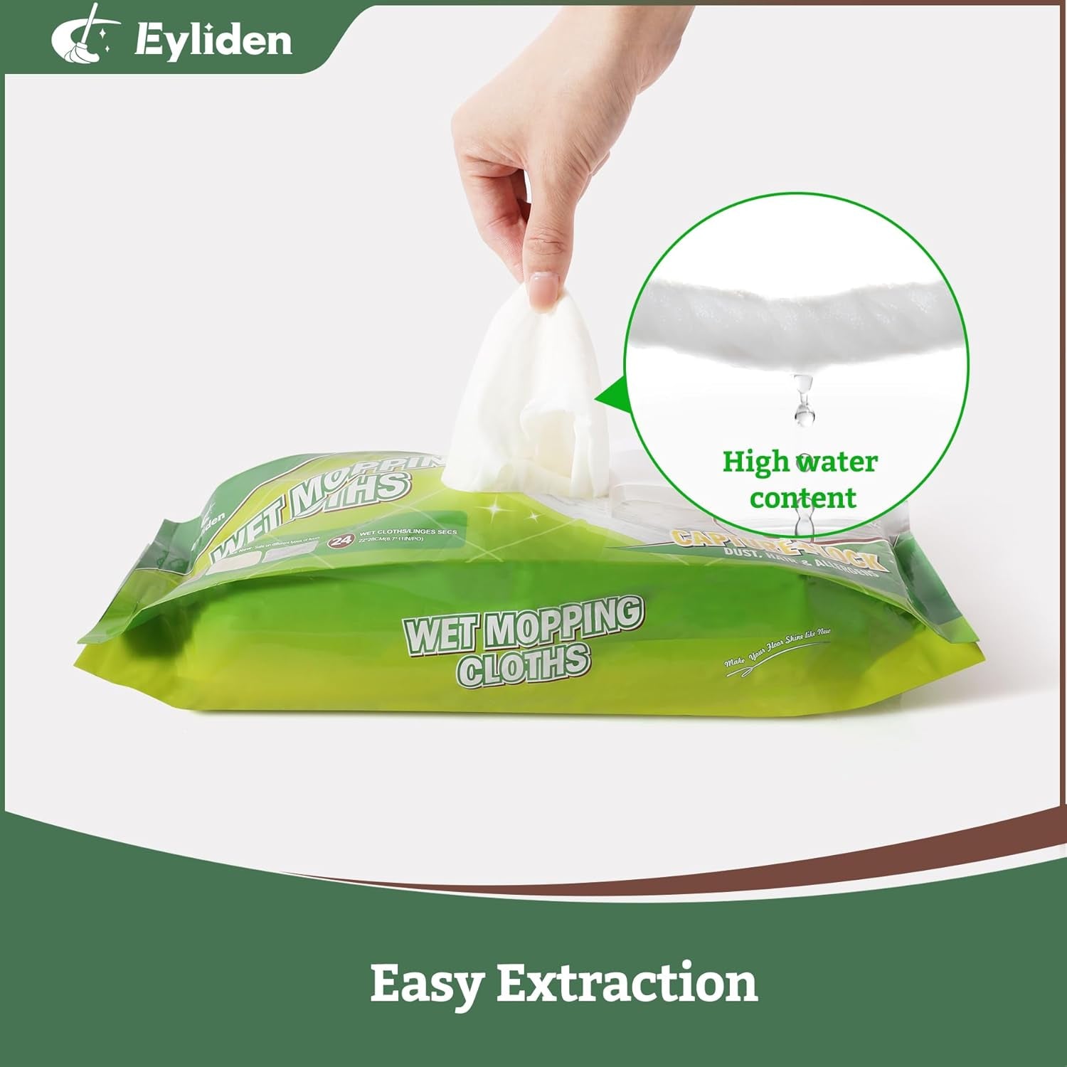 24 Count Wet Mop Pads Refills, Pre-Moistened Floor Cleaning Disposable Pads with Cleaner for 10 Inch Sweeper Mops, Safe for Hardwood Laminate Tile Vinyl and Linoleum Floors
