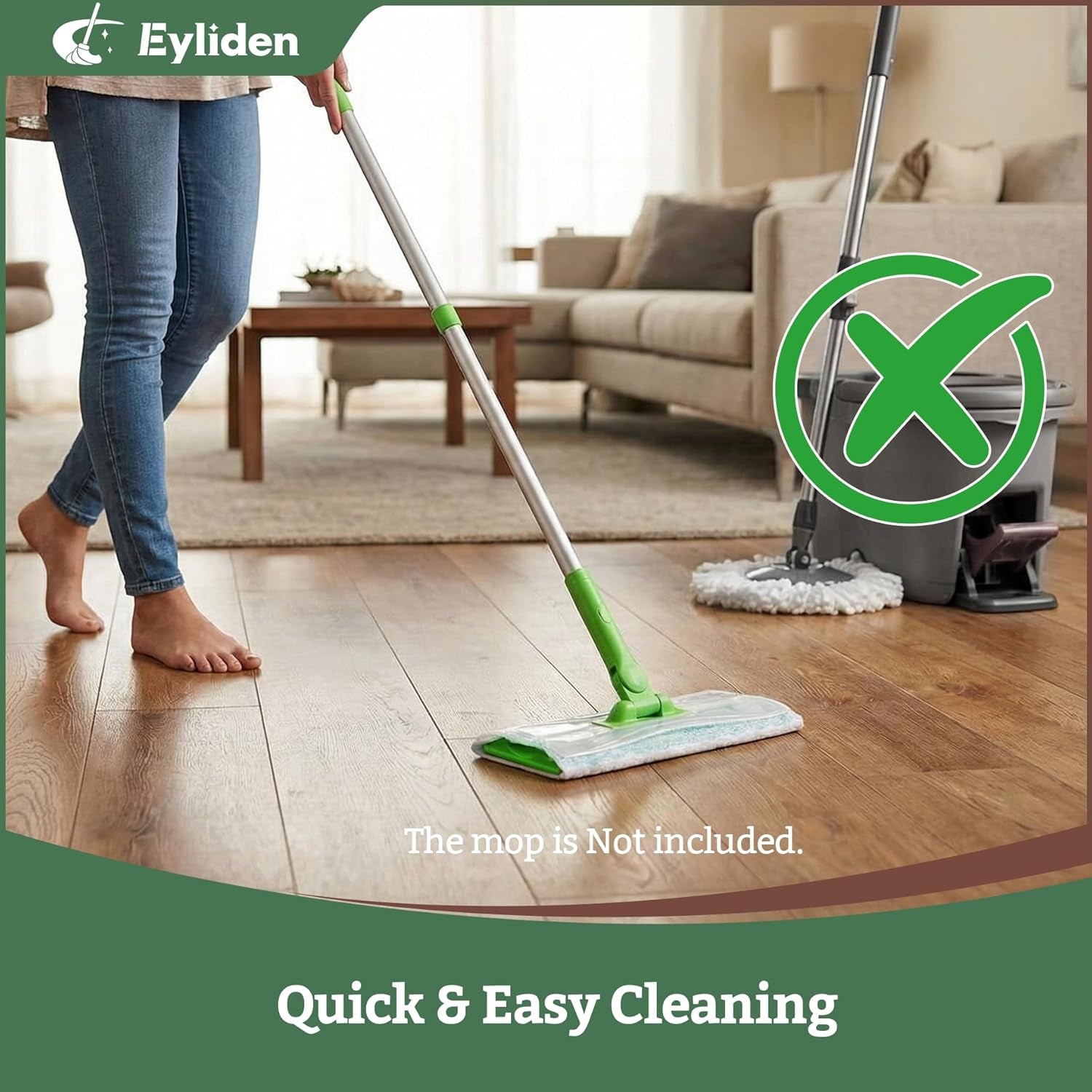 24 Count Wet Mop Pads Refills, Pre-Moistened Floor Cleaning Disposable Pads with Cleaner for 10 Inch Sweeper Mops, Safe for Hardwood Laminate Tile Vinyl and Linoleum Floors