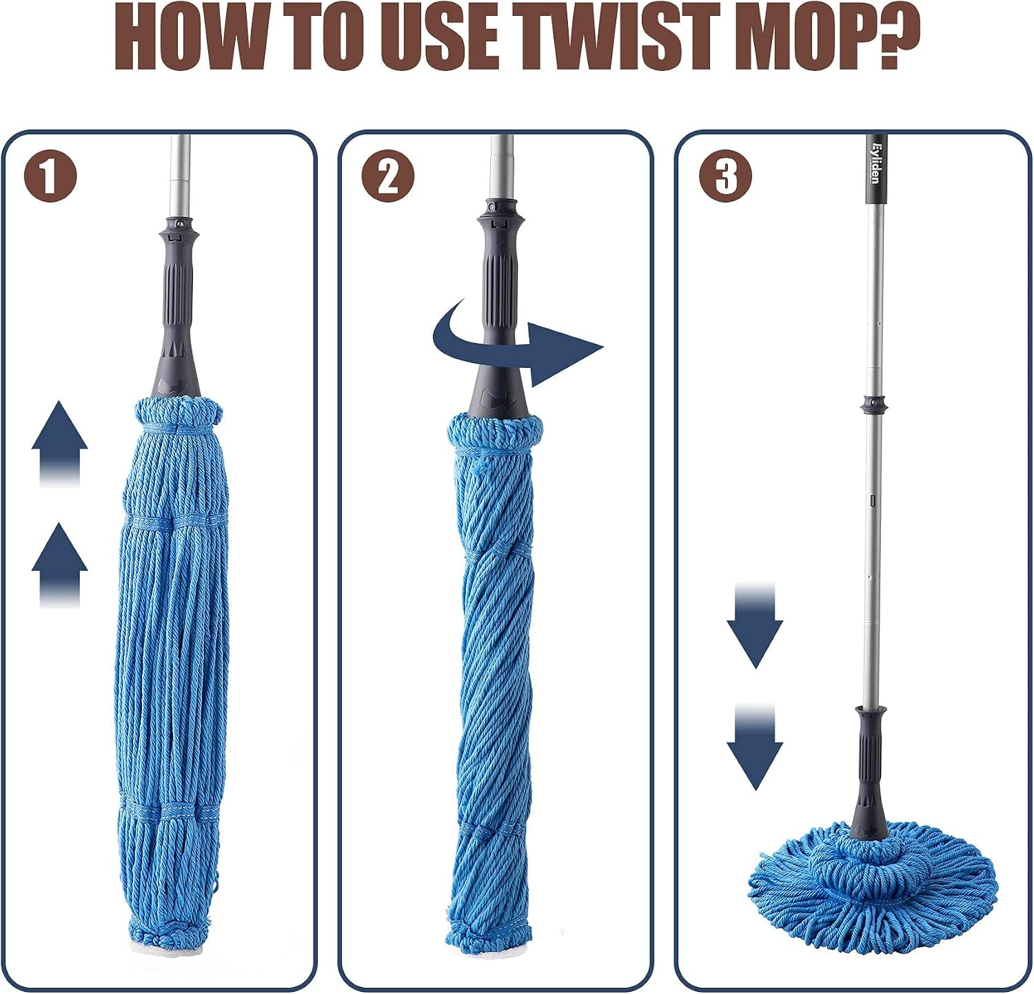 Mop with 2 Reusable Microfiber Heads, Easy Wringing Twist Mop | 57.5 Inch Long Handle, Wet Mops for Floor Cleaning, Commercial Household Clean Hardwood, Vinyl, Tile and More