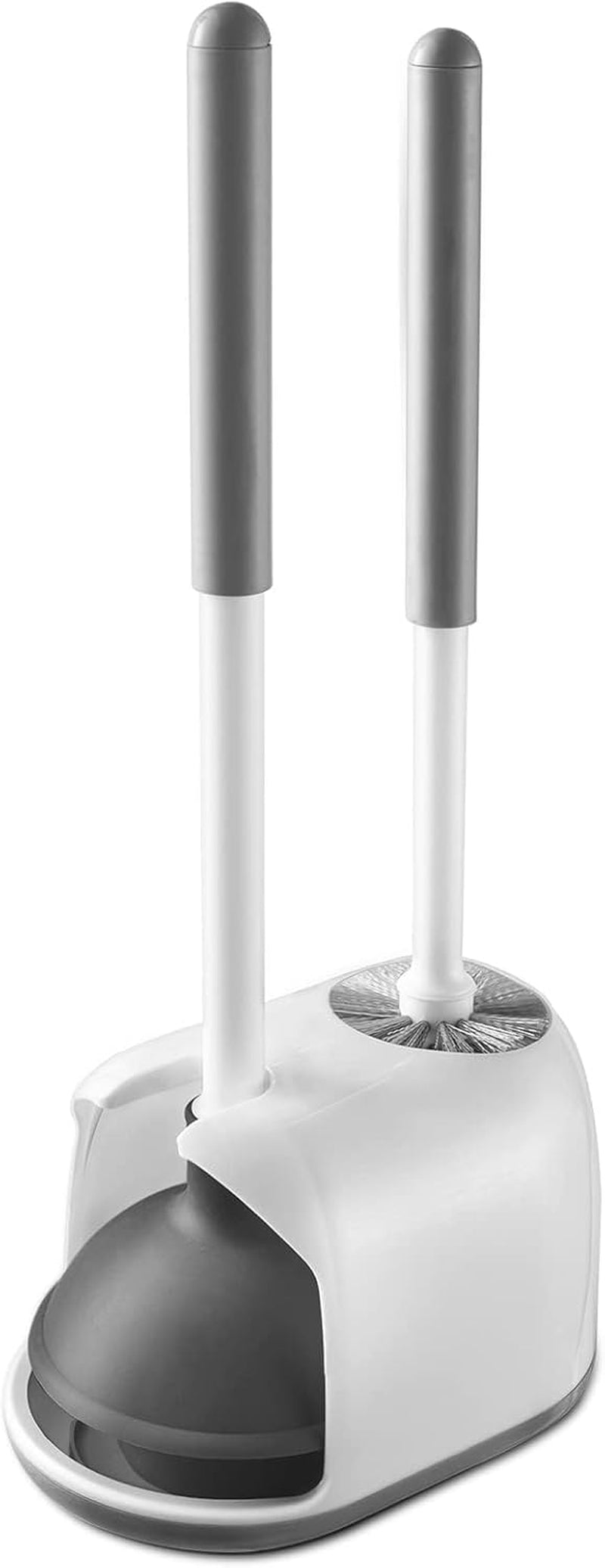 Toilet Plunger and Brush Set, 2-In-1 Compact Holder | Unclogs Toilets, Deep Cleans Bowls, Nylon Bristles, Rubber Cup, Durable Plastic Caddy, Space-Saver, Bathroom Cleaning Tools
