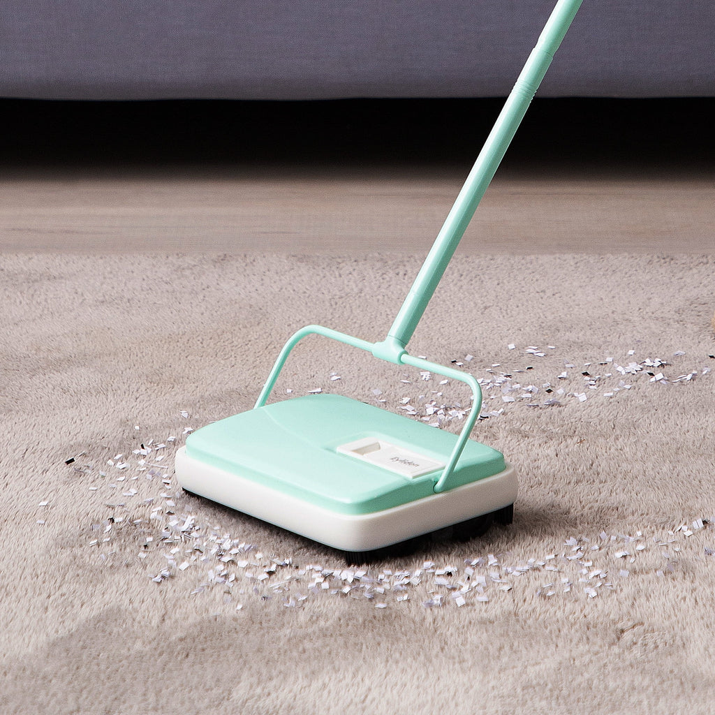 Hand Push Carpet Sweeper, Mini Size Lightweight, Non Electric, No Noise, Green