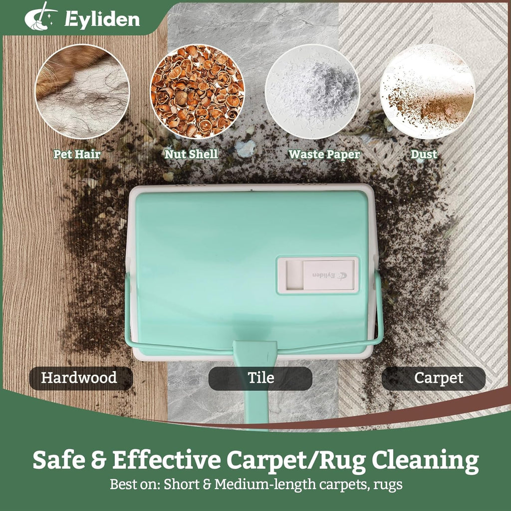 X-Large Carpet Sweeper - Quiet Manual Sweeper for Carpets & Rugs | 1 Extra Refill Roller Brush, Non-Electric, Hand Push, Quietly Cleans Debris and Messes, Restaurant Roller Broom, Mint