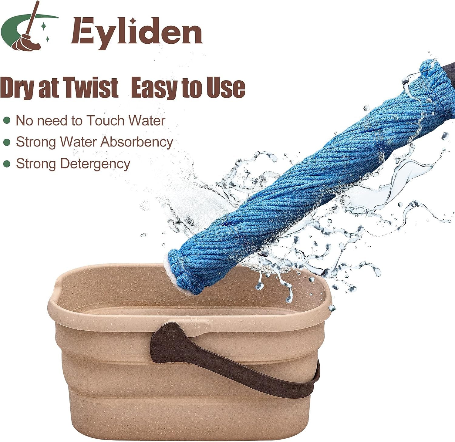 Mop with 2 Reusable Microfiber Heads, Easy Wringing Twist Mop | 57.5 Inch Long Handle, Wet Mops for Floor Cleaning, Commercial Household Clean Hardwood, Vinyl, Tile and More
