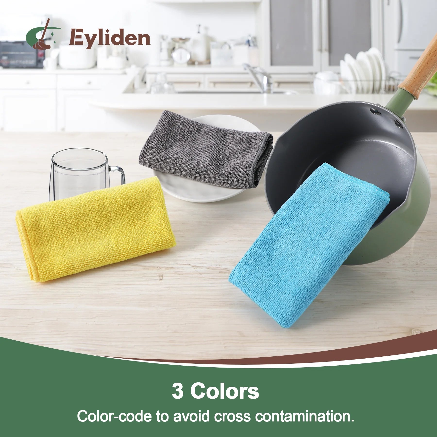 Microfiber Cleaning Cloths Wipe for Kitchen, Car Clean, Washable, Pack of 10, Size:12.6" X 12.6", Blue, Yellow, Gray