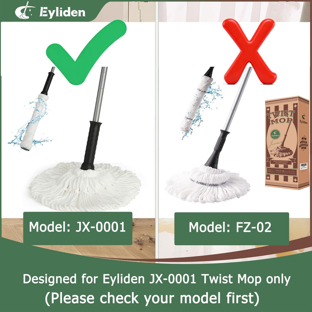Microfiber Mop Head Refills, 2-Pack, Compatible with JX-0001  Twist Mop - Simple (White)