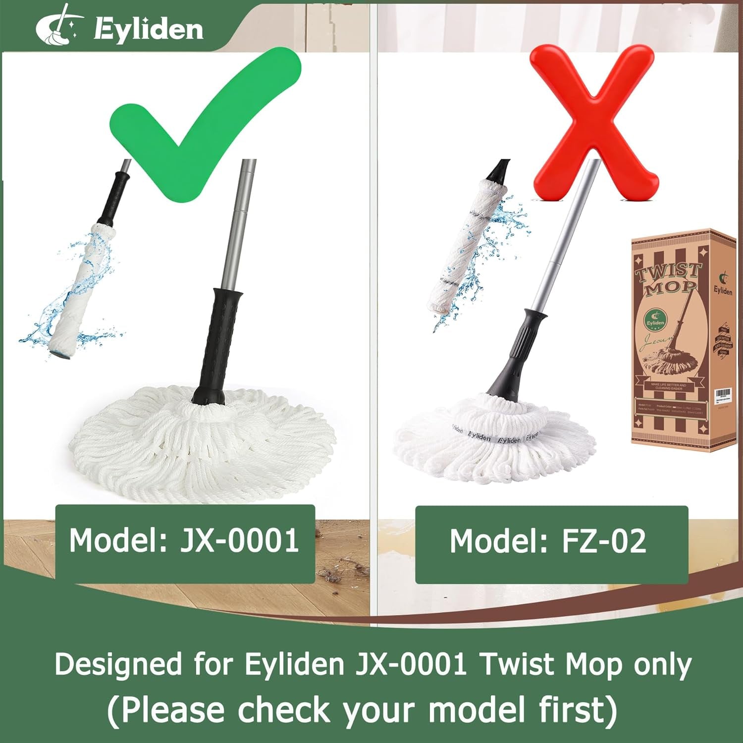 Microfiber Mop Head Refills, 2-Pack, Compatible with JX-0001  Twist Mop - Simple (White)