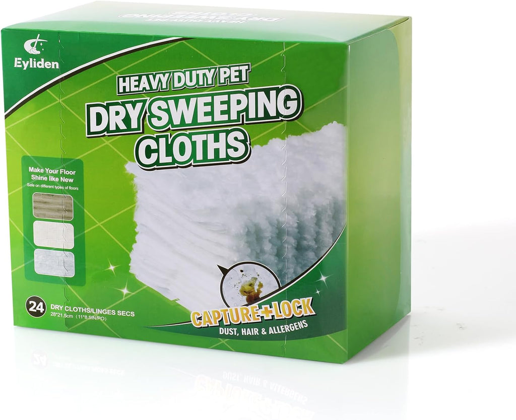 24 Count Heavy-Duty Pet Hair Sweeper Pads | Universal 10 Inch Refills | Deep Fiber Lock Technology for Fur & Dust | Dry Floor Cleaning Cloths