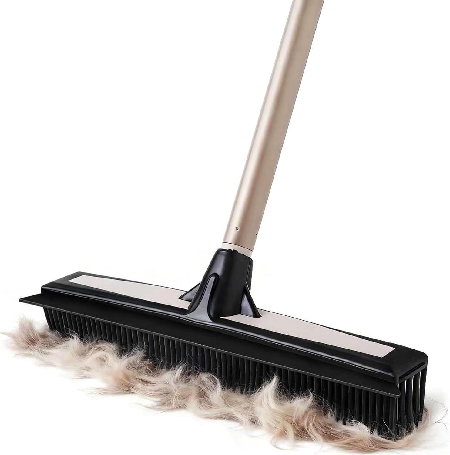 Rubber Carpet Rake with Squeegee for Pet Hair & Floor Water Removal | 2-In-1 Push Broom, Fur Brush for Carpet Rug, Scrape for Liquid Spills on Hardwood Tile, 54" Telescopic Handle, 45° Angle Head