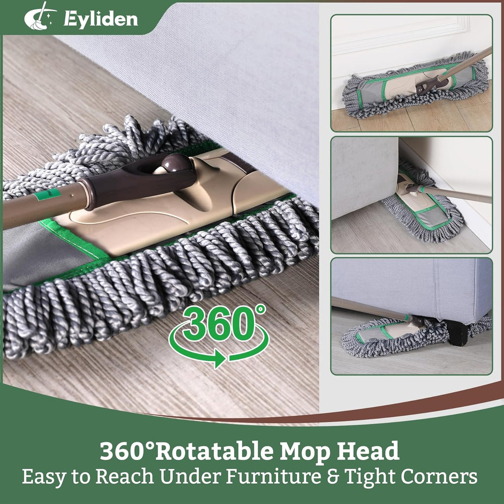 Pro Dust Mop for Floor Cleaning, 3 Reusable Microfiber Thicker Pads | Pet Hair Removal, Spill Absorption, Quick Swap, Adjustable Handle, Dry Mops for Home Commercial, Sweeper Hardwood Vinyl Tile